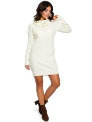 Be Wear Dzianinowa sukienka w kolorze kremowym rozmiar: onesize. Brązowe sukienki Be Wear, na co dzień, bez wzorów, z dzianiny, bez kołnierzyka, bez ramiączek, mini, proste. Za 197.45 zł.