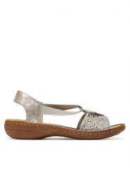 Rieker Sandały 60880-90 Szary. Szare sandały Rieker, bez wzorów, z materiału, bez obcasa, na płaskiej podeszwie, bez zapięcia. Za 239.99 zł.
