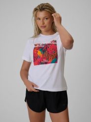 4F T-shirt regular z nadrukiem damski - biały XXL. Białe koszulki sportowe 4f, bez wzorów, z bawełny, bez ramiączek. Za 69.99 zł.