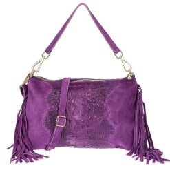 Listonoszka skórzana boho VERA PELLE Z24 fioletowa. Fioletowe torebki klasyczne bez wzorów, ze skóry, zamszowe, bez dodatków. Za 149.99 zł.