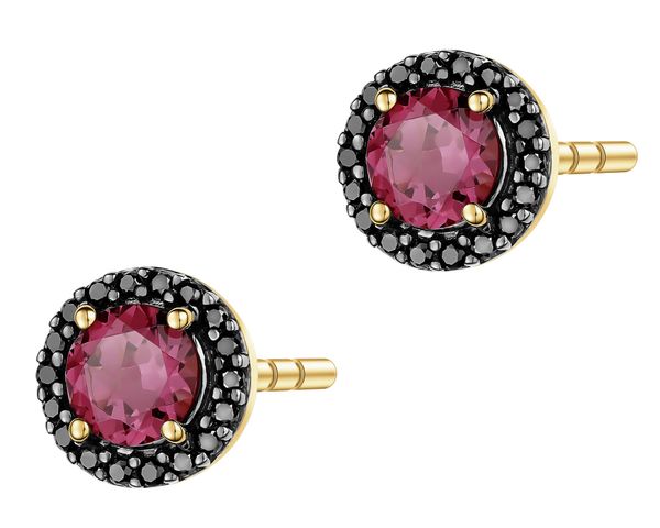Kolczyki z żółtego złota z czarnymi brylantami i rodolitami - próba 585. Czarne kolczyki Apart, z brylantem, złote. Za 2,090.00 zł.