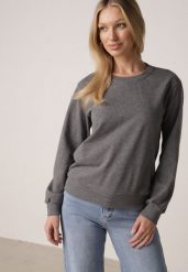 Ciemnoszara Bluza z Bawełną Ozdobiona Ściągaczami Hilani. Szare bluzy sportowe Born2be, l, bez wzorów, z bawełny, bez kaptura. Za 49.99 zł.