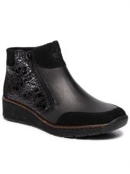 Rieker Botki 53782-00 Czarny. Czarne botki Rieker, bez wzorów, ze skóry, bez obcasa, na płaskiej podeszwie, bez zapięcia. Za 339.99 zł.