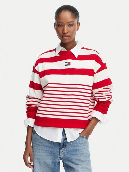 Tommy Jeans Bluza DW0DW22824 Czerwony Regular Fit. Czerwone bluzy Tommy Jeans, s, bez wzorów, z bawełny, bez kaptura. Za 363.99 zł.