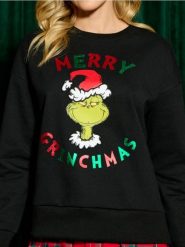 Bluza Grinch - czarny. Czarne bluzy Sinsay, l, z aplikacjami, bez kaptura. Za 49.99 zł.