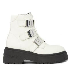Botki Tommy Jeans. Botki Tommy Jeans, bez wzorów, z jeansu, bez obcasa, na płaskiej podeszwie, bez zapięcia. Za 899.99 zł.