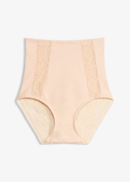 Figi o średnim stopniu modelowania, z koronką. Brązowe figi bonprix, bez wzorów, z koronki. Za 32.99 zł.