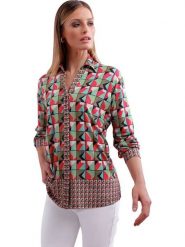 Heine Bluzka w kolorze czerwono-oliwkowo-turkusowym rozmiar: 36. Czerwone bluzki Heine, bez wzorów, bez kołnierzyka, bez ramiączek. Za 104.99 zł.