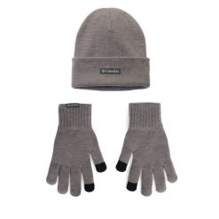 Zestaw czapka i rękawiczki Columbia. Szare czapki Columbia, bez wzorów, z dzianiny. Za 179.99 zł.