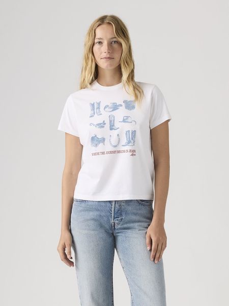 Levi's Koszulka w kolorze biało-błękitnym rozmiar: M. Białe bluzki Levi's®, m, bez wzorów, z bawełny, bez kołnierzyka, bez ramiączek. Za 85.95 zł.