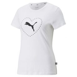 Koszulka treningowa damska Puma Valentine's Day. Białe bluzki Puma, l, bez wzorów, sportowe, bez kołnierzyka, bez ramiączek. Za 195.00 zł.
