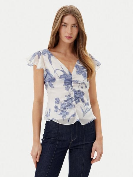 Guess Bluzka W5GH86 WCWF2 Biały Classic Fit. Białe bluzki Guess, xs, z aplikacjami, z syntetyku, bez kołnierzyka, bez ramiączek. Za 209.99 zł.