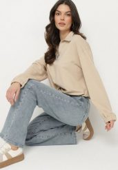 Ciemnobeżowa Bluza z Bawełną i Suwakiem Ściągana Sznurkami Felasa. Brązowe bluzy Born2be, na wiosnę, l, bez wzorów, z bawełny, bez kaptura. Za 59.99 zł.