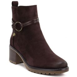 Botki damskie zamszowe na klocku brązowe Potocki SZ12527. Brązowe botki POTOCKI, bez wzorów, ze skóry ekologicznej, bez obcasa, bez zapięcia. Za 179.99 zł.