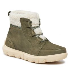 Botki Sorel. Zielone botki Sorel, bez wzorów, bez obcasa, na płaskiej podeszwie, bez zapięcia. Za 649.99 zł.