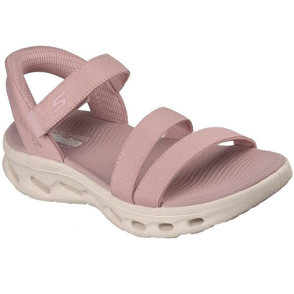Sandały damskie Skechers Go Walk Glide step 2.0 Sandal. Czerwone sandały Skechers, bez wzorów, z materiału, bez obcasa, bez zapięcia. Za 490.00 zł.