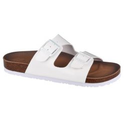 Klapki damskie Skechers Granolagloss Floss. Białe klapki Skechers, bez wzorów, z materiału, bez obcasa. W wyprzedaży za 316.95 zł.