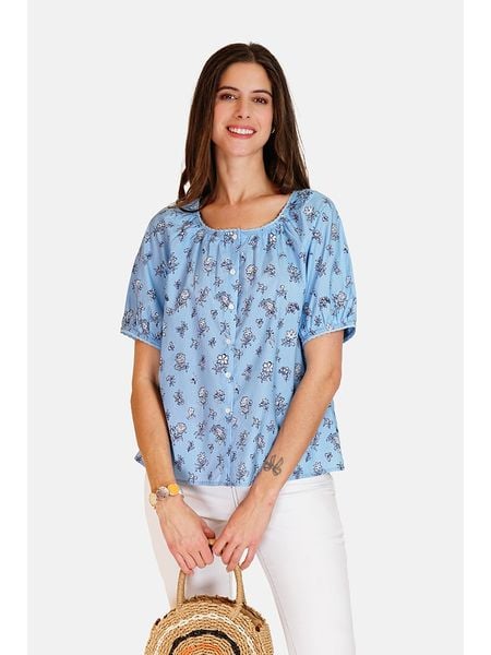 ASSUILI Bluzka w kolorze błękitnym rozmiar: 38. Niebieskie bluzki Assuili, bez wzorów, z bawełny, klasyczne, bez kołnierzyka, bez ramiączek. Za 134.85 zł.