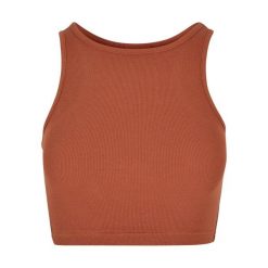 Damski prążkowany tank top court Urban Classics. Brązowe topy Urban Classics, bez wzorów, prążkowane, bez kołnierzyka, bez ramiączek. Za 36.50 zł.