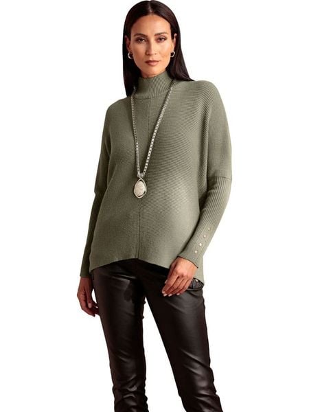 Heine Sweter w kolorze khaki rozmiar: 38. Brązowe swetry Heine, bez wzorów, prążkowane, bez ramiączek. Za 68.95 zł.