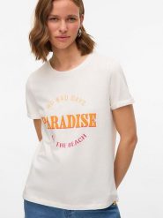 Vero Moda Koszulka "Mella" w kolorze białym rozmiar: XL. Białe bluzki Vero Moda, xl, bez wzorów, z bawełny, bez kołnierzyka, bez ramiączek. Za 48.28 zł.