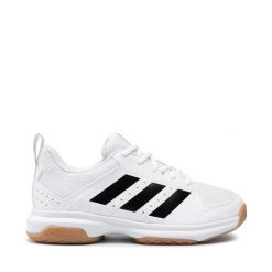 Buty halowe adidas. Białe obuwie sportowe Adidas, bez zapięcia. Za 209.99 zł.