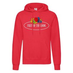 Damska Bluza Z Kapturem Z Nadrukiem Klasycznego Logo W Stylu Vintage. Czerwone bluzy FRUIT OF THE LOOM, m, bez wzorów, z kapturem. Za 114.99 zł.