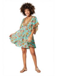 Aller Simplement Sukienka w kolorze turkusowo-pomarańczowym rozmiar: 34/36. Brązowe sukienki Aller Simplement, bez wzorów, klasyczne, bez kołnierzyka, bez ramiączek, midi. Za 56.99 zł.