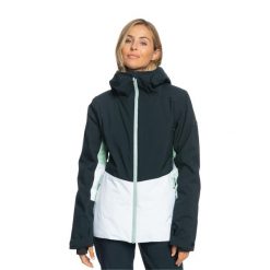 Kurtka snowboardowa damska ROXY Peakside. Czarne kurtki narciarskie Roxy, xl, bez wzorów, bez kaptura, narciarskie. Za 579.99 zł.