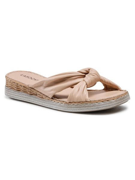 Lasocki Klapki S425 Beżowy. Brązowe klapki Lasocki, bez wzorów, ze skóry, bez obcasa. Za 159.99 zł.