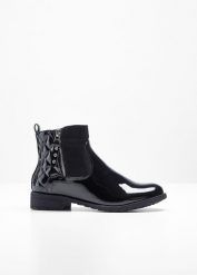 Botki. Czarne botki bonprix, bez wzorów, bez obcasa, bez zapięcia. Za 169.99 zł.