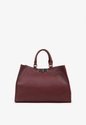 Bordowa Torebka Shopperka z Rączkami Ozdobiona Klamrą Nalasia. Czerwone shopper Renee, bez wzorów, bez dodatków. Za 149.99 zł.