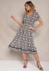 Biało-Czarna Rozkloszowana Sukienka z Bawełny w Print Paisley Lanarisa. Czarne sukienki Renee, na co dzień, na lato, l, bez wzorów, z bawełny, eleganckie, bez kołnierzyka, bez ramiączek, midi, rozkloszowane. Za 39.99 zł.