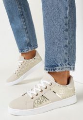 Beżowo-Złote Sneakersy z Nadrukiem Mindi. Brązowe obuwie sportowe Born2be, bez zapięcia. Za 79.99 zł.