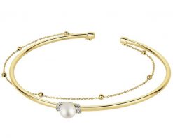 Bransoletka z żółtego złota z diamentami i perłą - próba 375. Żółte bransoletki Apart, z diamentem, złote. Za 2,890.00 zł.