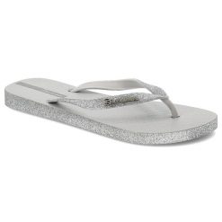 Szare Japonki Ipanema Brokatowe Klapki Damskie. Szare klapki Ipanema, bez wzorów, z materiału, bez obcasa. Za 129.00 zł.