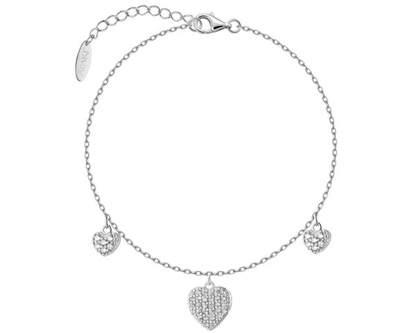 Bransoletka srebrna z cyrkoniami - serca. Szare bransoletki Apart, z cyrkonią, srebrne. Za 154.00 zł.