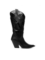 DeeZee Kowbojki W3LH170101 Czarny. Czarne kozaki DeeZee, z materiału, bez obcasa, na słupku, bez zapięcia. Za 259.99 zł.