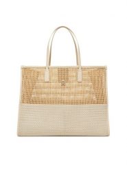 Tommy Hilfiger Torebka Th City Summer Tote Woven AW0AW17640 Beżowy. Brązowe shopper TOMMY HILFIGER, bez wzorów, z materiału, bez dodatków. Za 699.99 zł.
