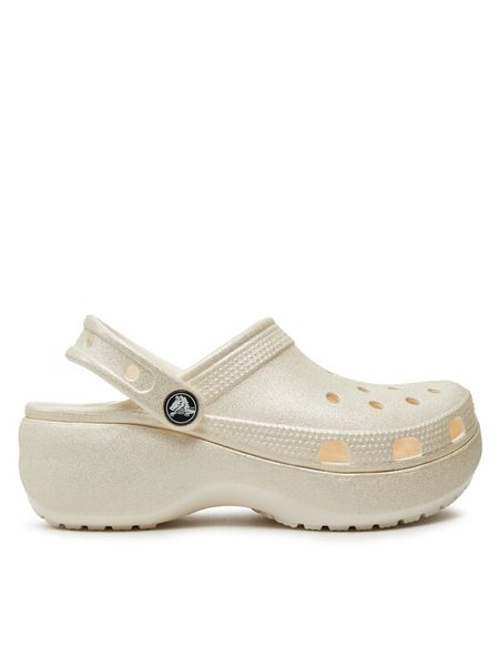 Crocs Klapki Classic Platform Glitter Clog W 207241 Écru. Klapki Crocs, bez wzorów, z tworzywa sztucznego, bez obcasa. Za 199.99 zł.