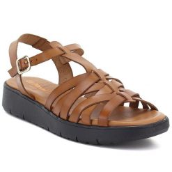 Skórzane sandały damskie na platformie brązowe El Pimpi 11982. Brązowe sandały El Pimpi, bez wzorów, ze skóry, eleganckie, bez obcasa, na platformie, bez zapięcia. Za 379.99 zł.