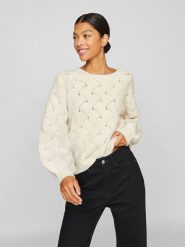 Vila Sweter "Sulfina" w kolorze beżowym rozmiar: S. Brązowe swetry Vila, s, bez wzorów, bez ramiączek. Za 126.15 zł.