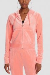 JUICY COUTURE Brzoskwiniowa damska bluza damska Madison Hoodie, Rozmiar L. Czerwone bluzy Juicy Couture, l, bez wzorów, z materiału, z kapturem. Za 459.99 zł.