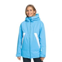 Kurtka snowboardowa damska ROXY Chloe Kim. Niebieskie kurtki narciarskie Roxy, l, bez wzorów, z materiału, bez kaptura, snowboardowy, primaloft. Za 1,099.00 zł.