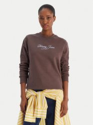 Tommy Jeans Bluza Essential DW0DW21922 Brązowy Regular Fit. Brązowe bluzy Tommy Jeans, s, bez wzorów, z bawełny, bez kaptura. Za 329.99 zł.