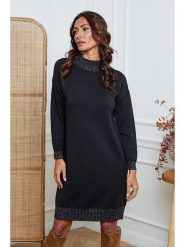 So Cachemire Sukienka dzianinowa "Linoa" w kolorze czarnym rozmiar: XL. Czarne sukienki So Cachemire, na co dzień, xl, bez wzorów, z dzianiny, bez kołnierzyka, bez ramiączek, midi, proste. Za 183.59 zł.