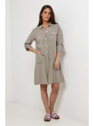 Le Monde du Lin Lniana sukienka w kolorze szarobrązowym rozmiar: 36/38. Brązowe sukienki Le Monde du Lin, bez wzorów, ze lnu, bez kołnierzyka, bez ramiączek, midi. Za 173.99 zł.