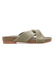 Clarks Skórzane klapki w kolorze zielonym rozmiar: 41,5. Brązowe klapki Clarks, bez wzorów, ze skóry, z otwartym noskiem, bez obcasa. Za 207.45 zł.