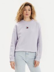 Tommy Jeans Bluza Badge DW0DW17325 Fioletowy Regular Fit. Fioletowe bluzy Tommy Jeans, xs, bez wzorów, z bawełny, bez kaptura. Za 229.99 zł.