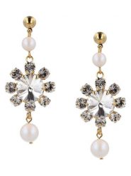 Otazu Pozłacane kolczyki-wkrętki z kryształami Swarovski i perłami rozmiar: onesize. Białe kolczyki Otazu, z kryształem, pozłacane. Za 173.99 zł.